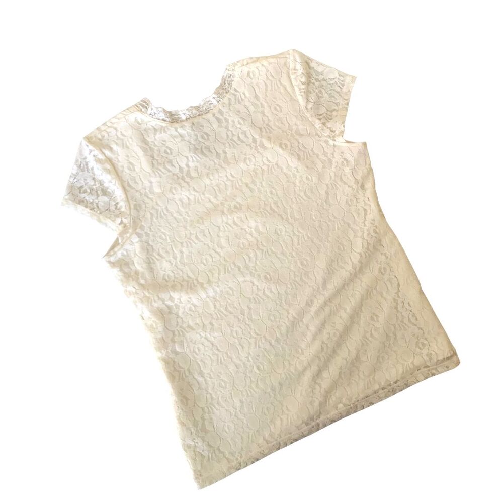 Covington Cream Lace Top Women's Size L Lined Short Sleeve Square Neck Floral - Picture 4 of 6